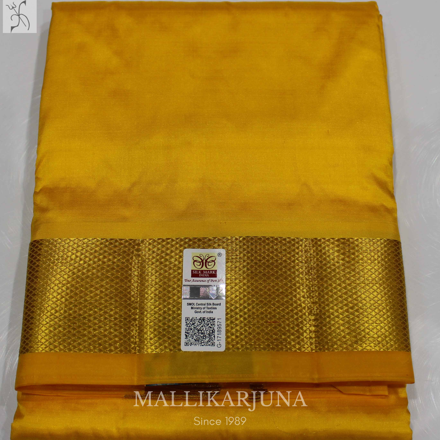 E95.Yellow Premium Pure Silk Dhoti & Angavastram (Towel) Set