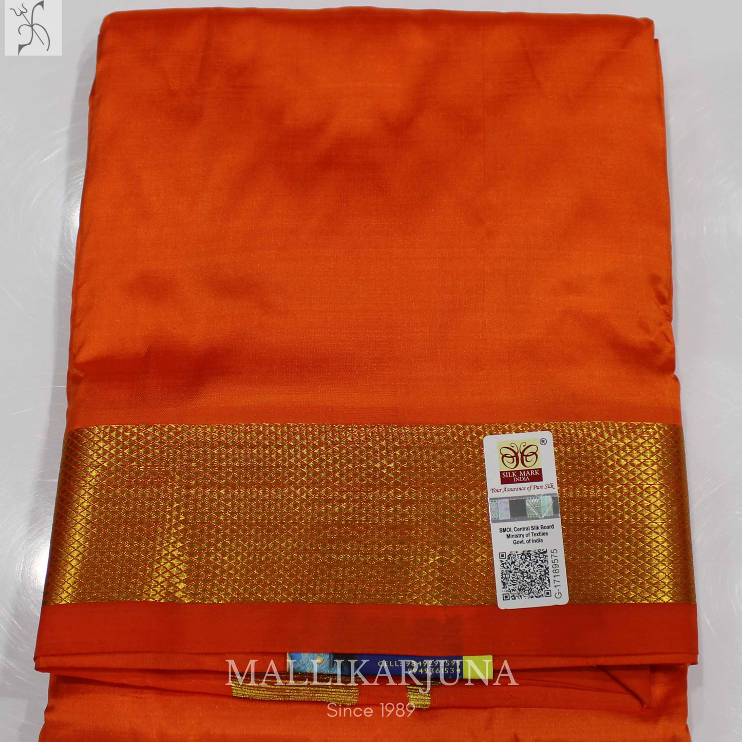 E96.Orange Premium Pure Silk Dhoti & Angavastram (Towel) Set