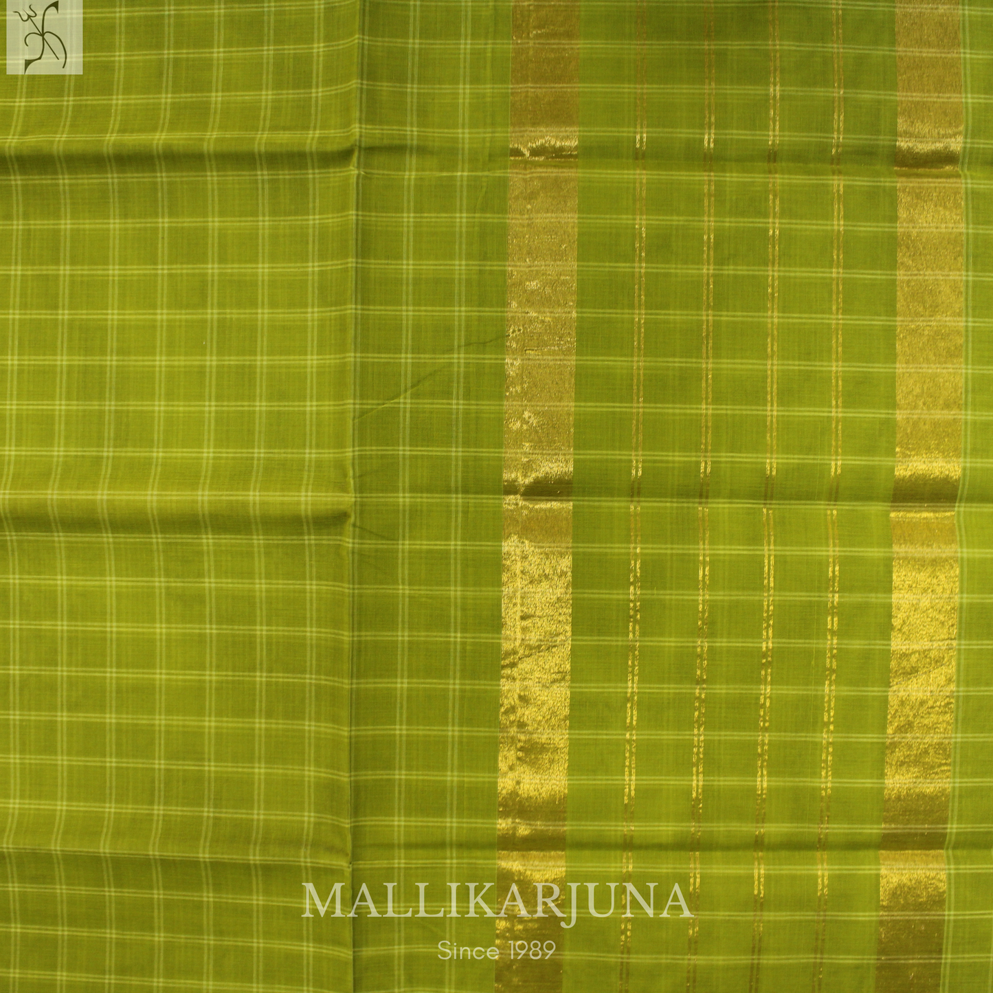 C78. Pure Parrot Green Checks Venkatagiri Cotton Saree