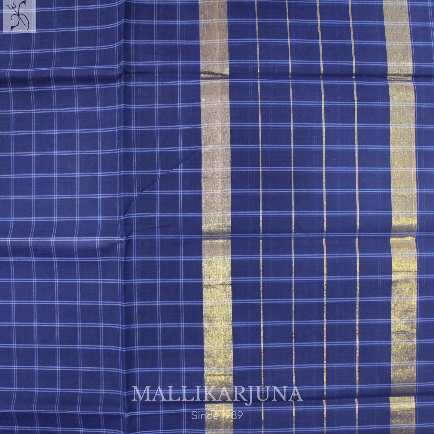 C80. Pure Dark Blue Checks Venkatagiri Cotton Saree