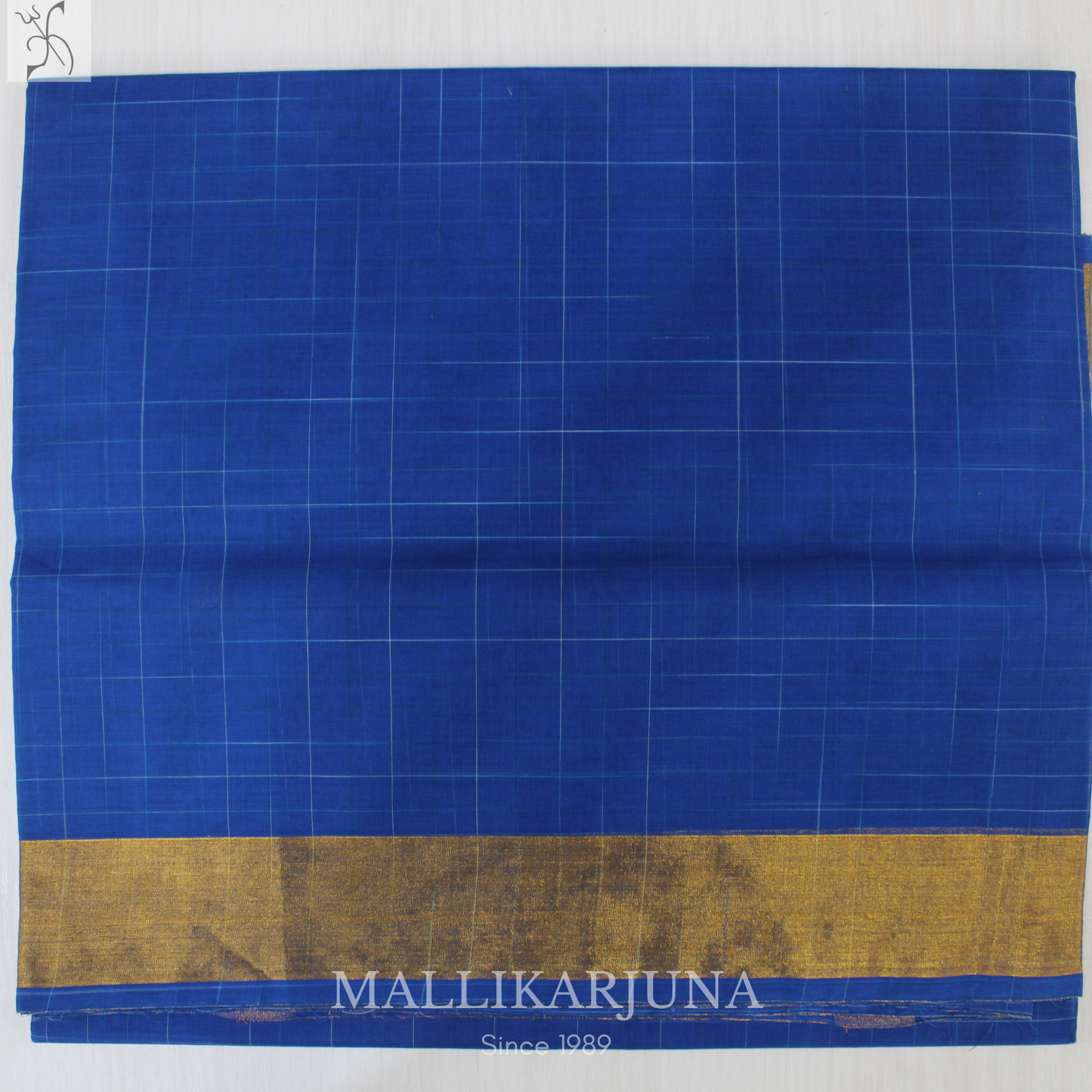 C73. Pure Ink Blue Checks Venkatagiri Cotton Saree
