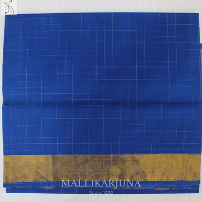 C73. Pure Ink Blue Checks Venkatagiri Cotton Saree
