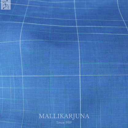 C73. Pure Ink Blue Checks Venkatagiri Cotton Saree