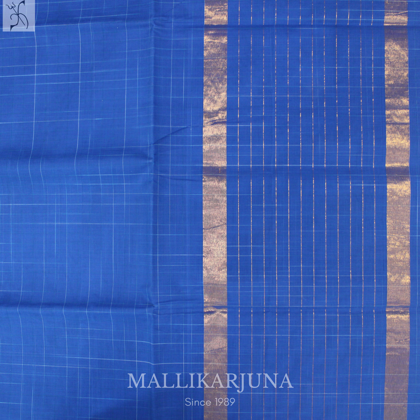 C73. Pure Ink Blue Checks Venkatagiri Cotton Saree
