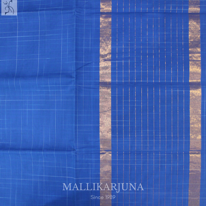 C73. Pure Ink Blue Checks Venkatagiri Cotton Saree