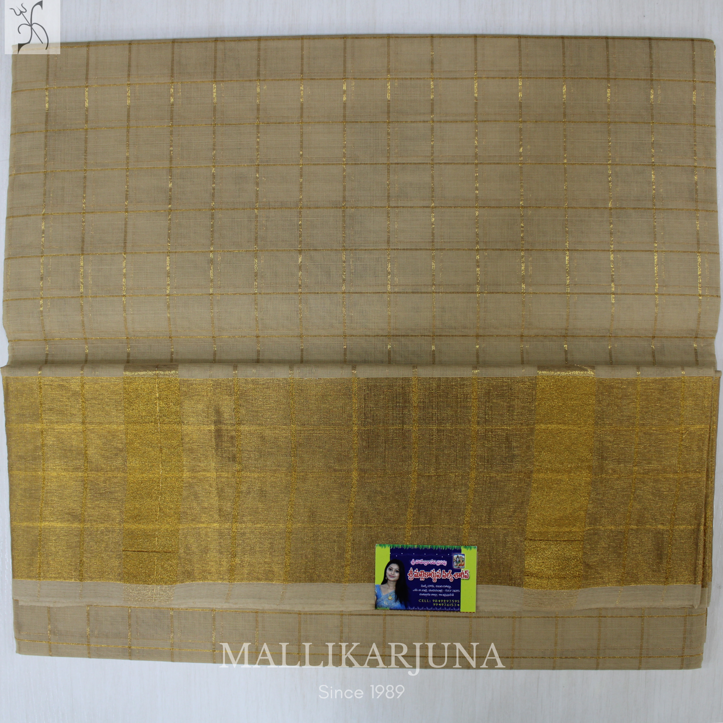 C72. Pure Cream Checks Venkatagiri Cotton Saree