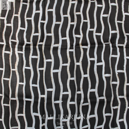 B42.Pure White/Black Tussar Silk Saree