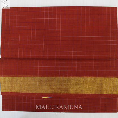 C74. Pure Brown Checks Venkatagiri Cotton Saree