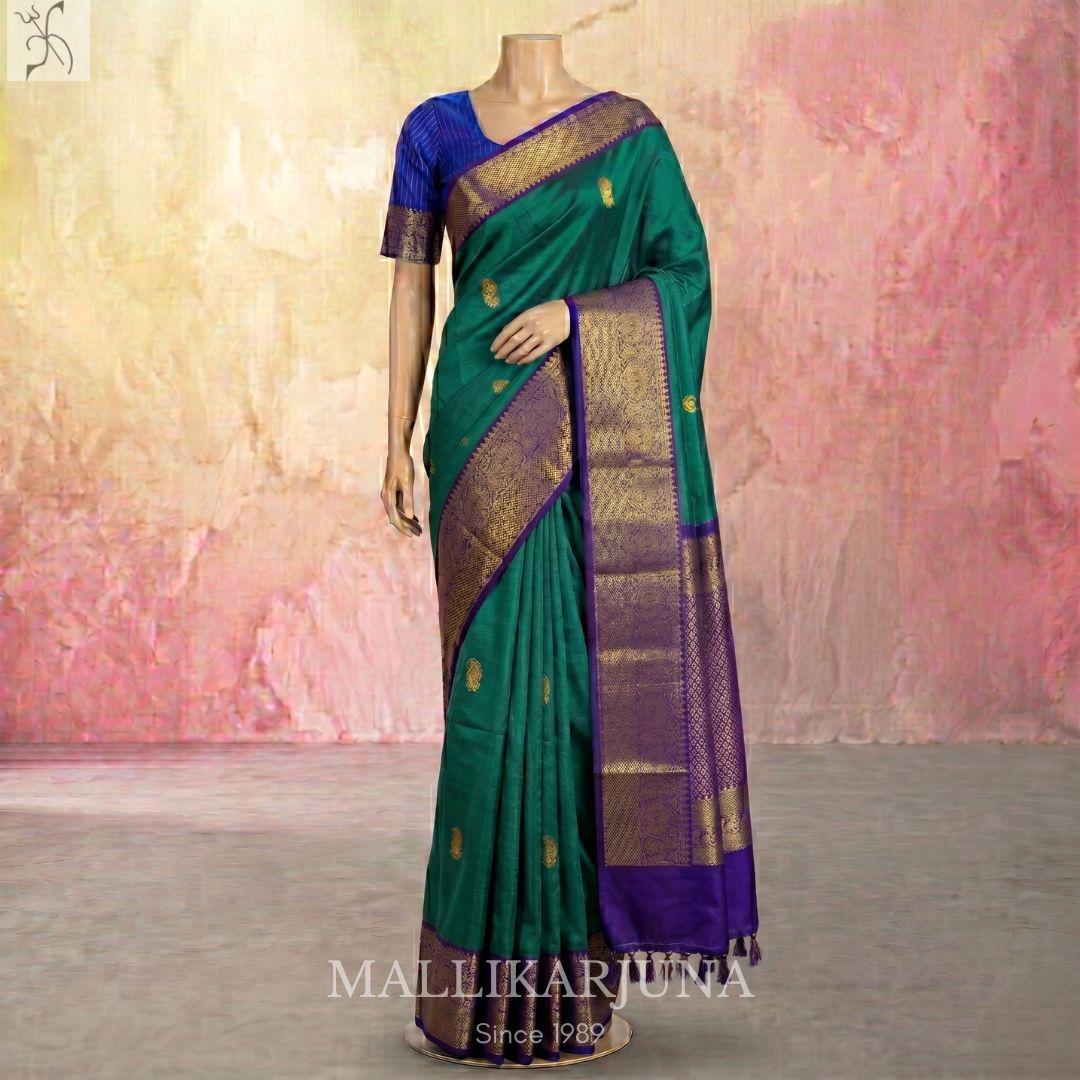 A20.Pure Blue/Green Kanjivaram Butta silk saree