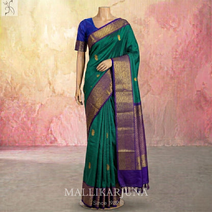 A20.Pure Blue/Green Kanjivaram Butta silk saree