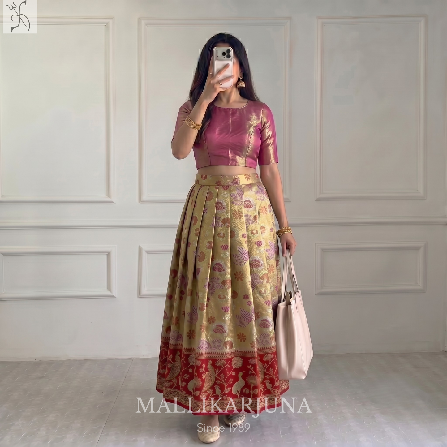 M132 Semi Kanjivaram Tissue Yellow Pattu Pavada
