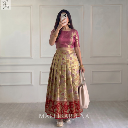 M132 Semi Kanjivaram Tissue Yellow Pattu Pavada