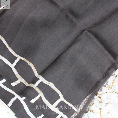 B42.Pure White/Black Tussar Silk Saree