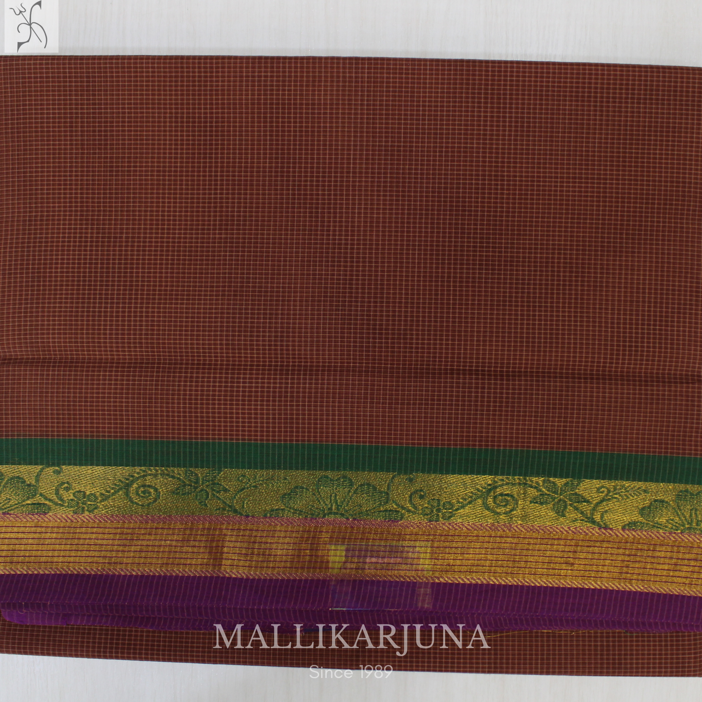 C77. Pure Brown Checks Venkatagiri Cotton Saree