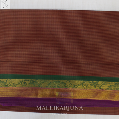 C77. Pure Brown Checks Venkatagiri Cotton Saree