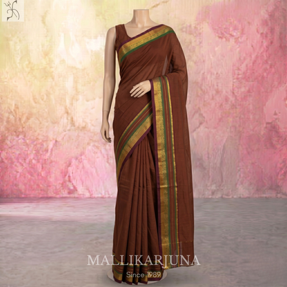 C62. Pure Brown Plain Venkatagiri Cotton Saree