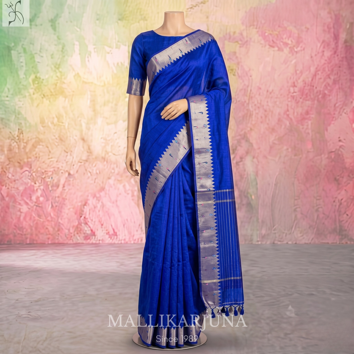 D111  Blue Mangalagiri Saree