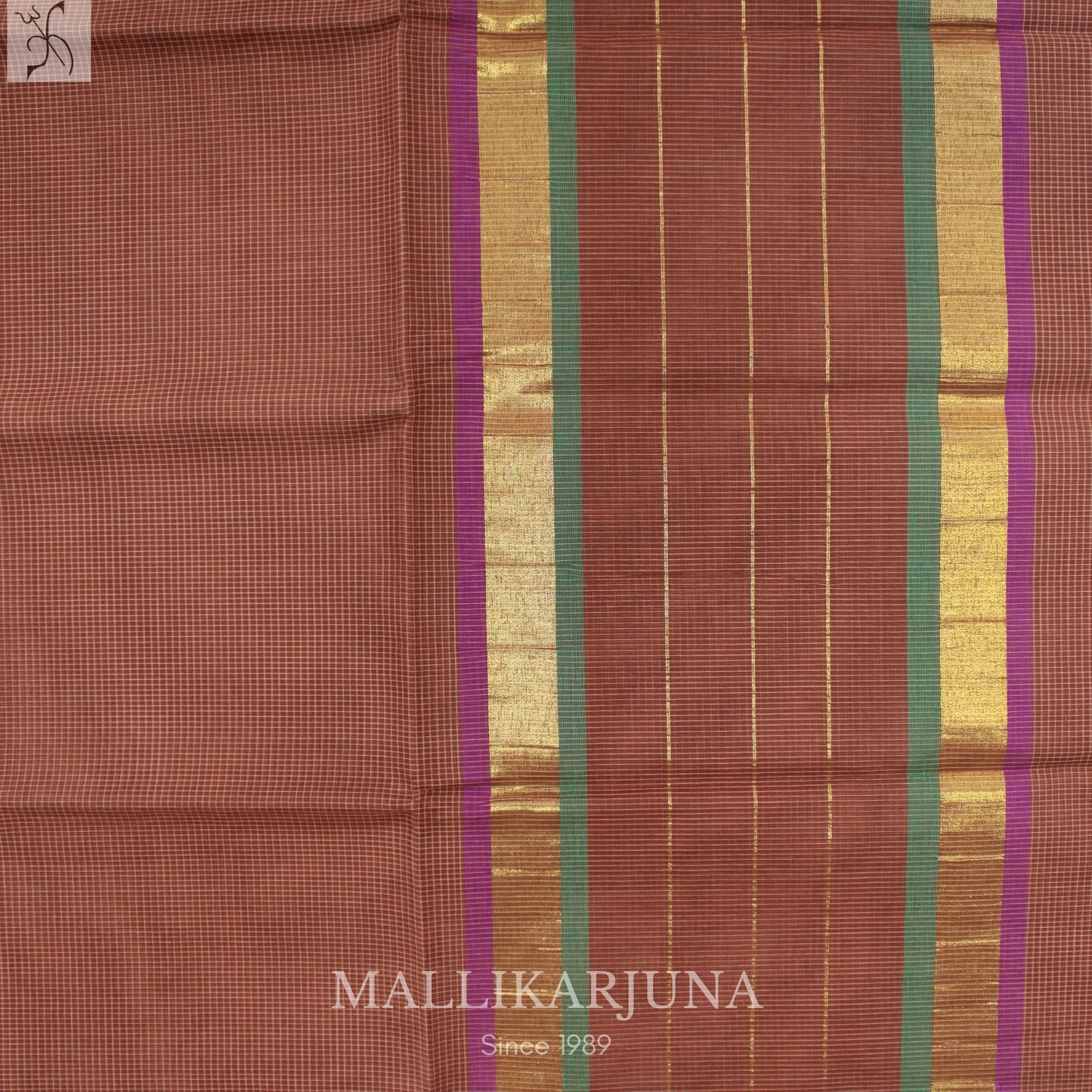 C77. Pure Brown Checks Venkatagiri Cotton Saree