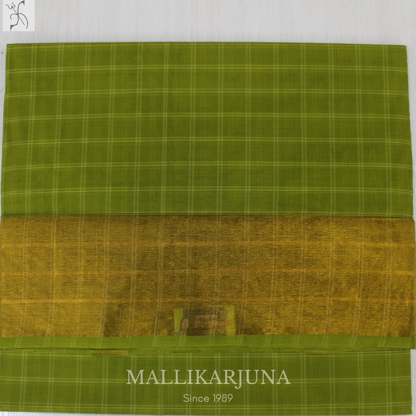 C78. Pure Parrot Green Checks Venkatagiri Cotton Saree