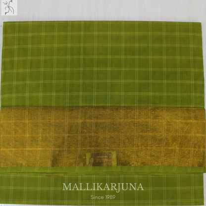 C78. Pure Parrot Green Checks Venkatagiri Cotton Saree