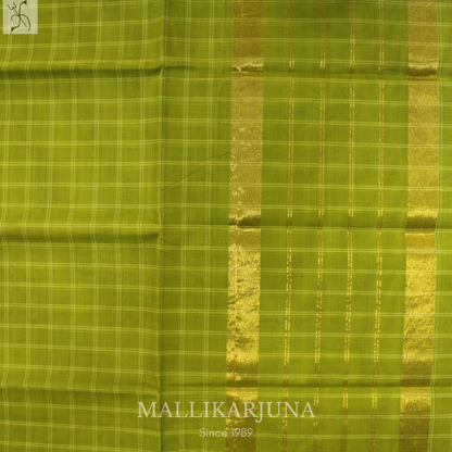C78. Pure Parrot Green Checks Venkatagiri Cotton Saree
