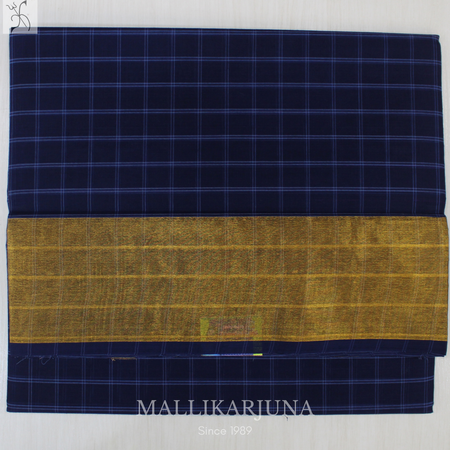 C80. Pure Dark Blue Checks Venkatagiri Cotton Saree