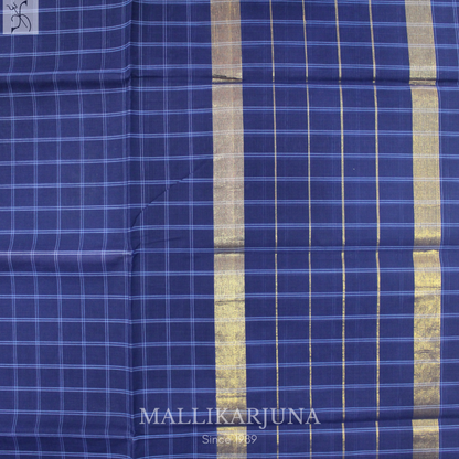 C80. Pure Dark Blue Checks Venkatagiri Cotton Saree