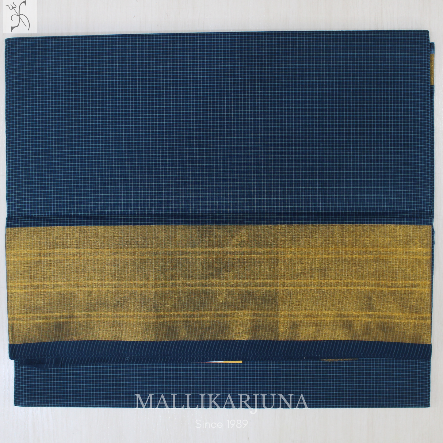 C81.Pure Ink Blue Checks Venkatagiri Cotton Saree