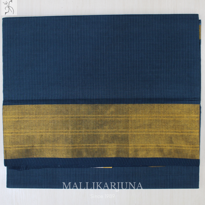 C83.Pure Ink Blue Checks Venkatagiri Cotton Saree