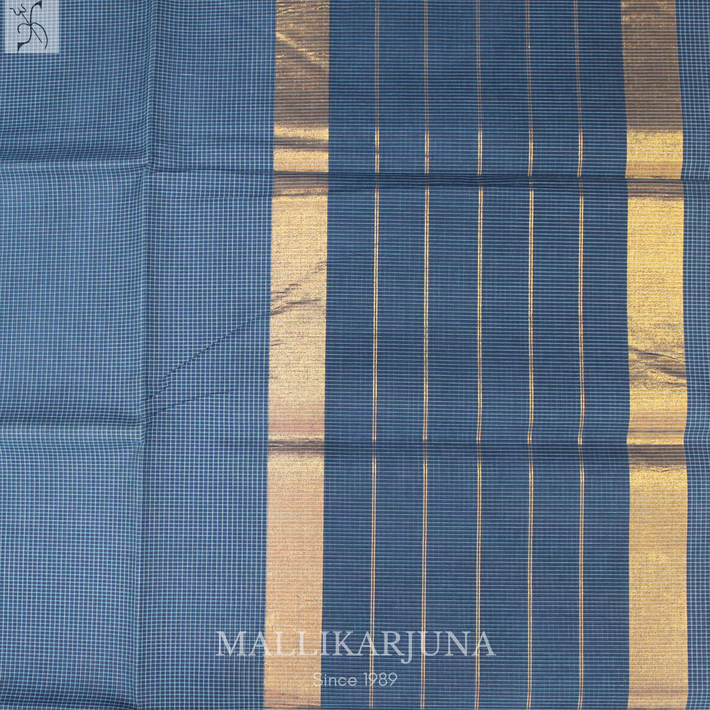 C83.Pure Ink Blue Checks Venkatagiri Cotton Saree