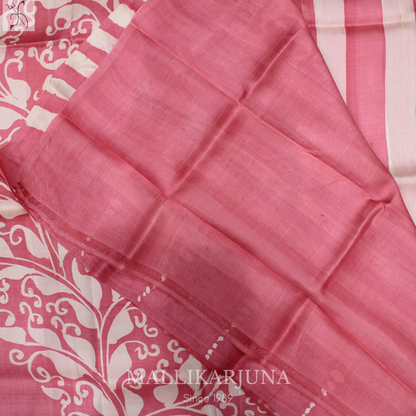B50.Pure Baby Pink Tussar Silk Saree