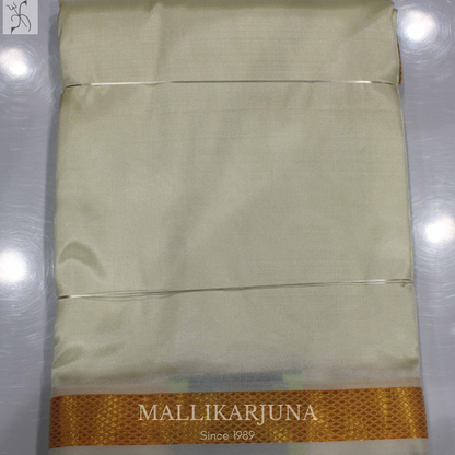 E98.Cream Semi Silk Dhoti & Angavastram (Towel) Set