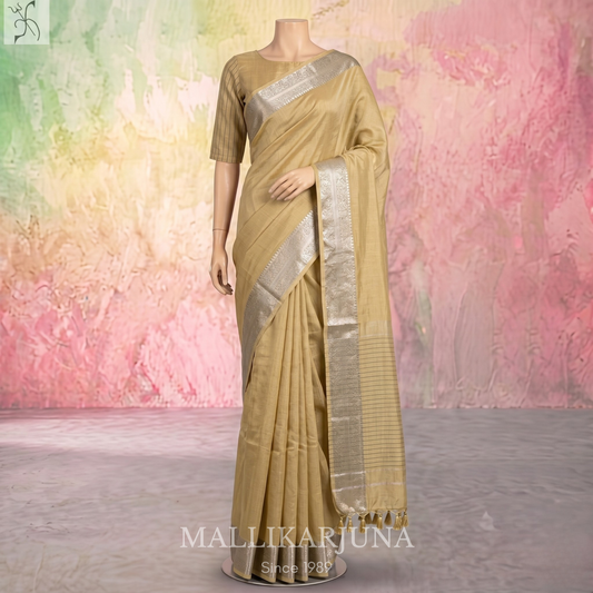 D113  Biscuit Color Mangalagiri Saree