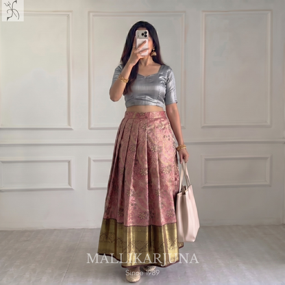 M135 Semi Kanjivaram Tissue Pink Pattu Pavada
