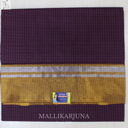C86. Pure Purple Checks Venkatagiri Cotton Saree