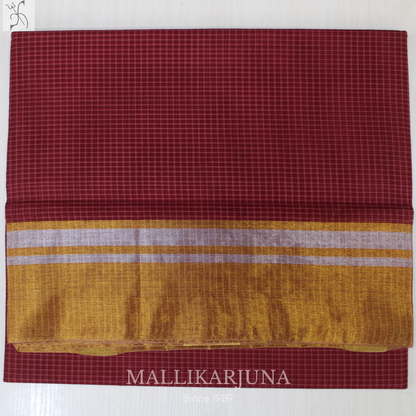 C87. Pure Maroon red Checks Venkatagiri Cotton Saree