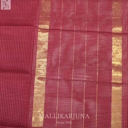 C87. Pure Maroon red Checks Venkatagiri Cotton Saree