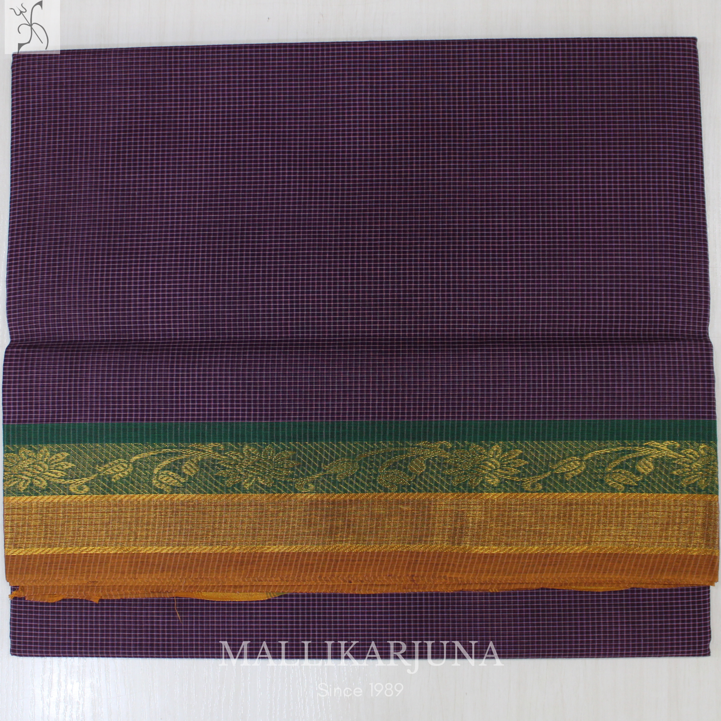 C90. Pure Purple Checks Venkatagiri Cotton Saree