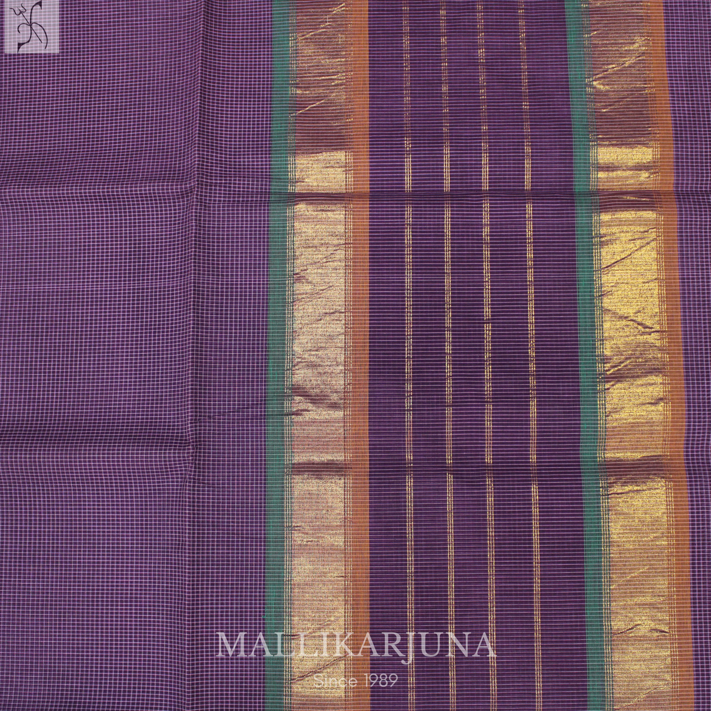 C90. Pure Purple Checks Venkatagiri Cotton Saree
