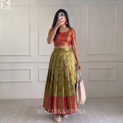 M136 Semi Kanjivaram Tissue Mustard Pattu Pavada