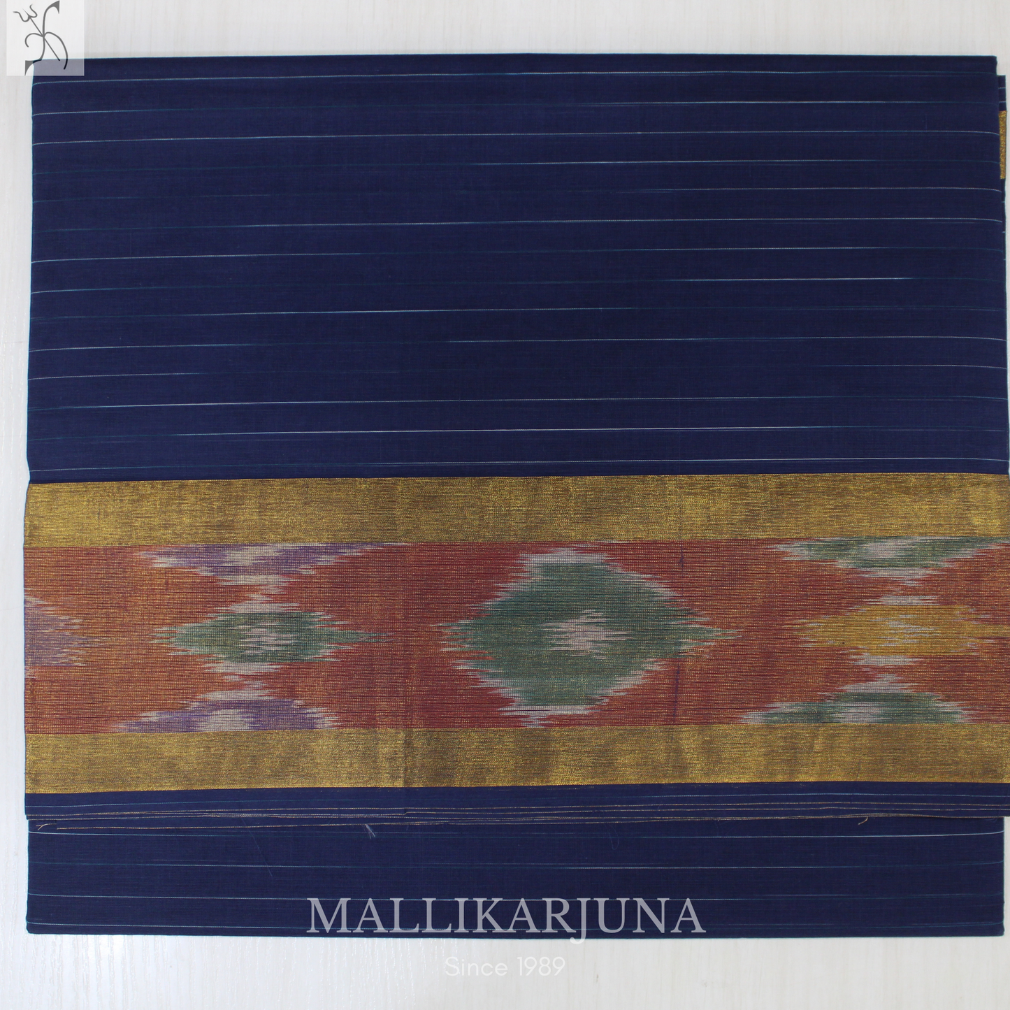 C89. Pure Ink Blue Checks Venkatagiri Cotton Saree