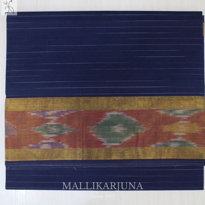 C89. Pure Ink Blue Checks Venkatagiri Cotton Saree