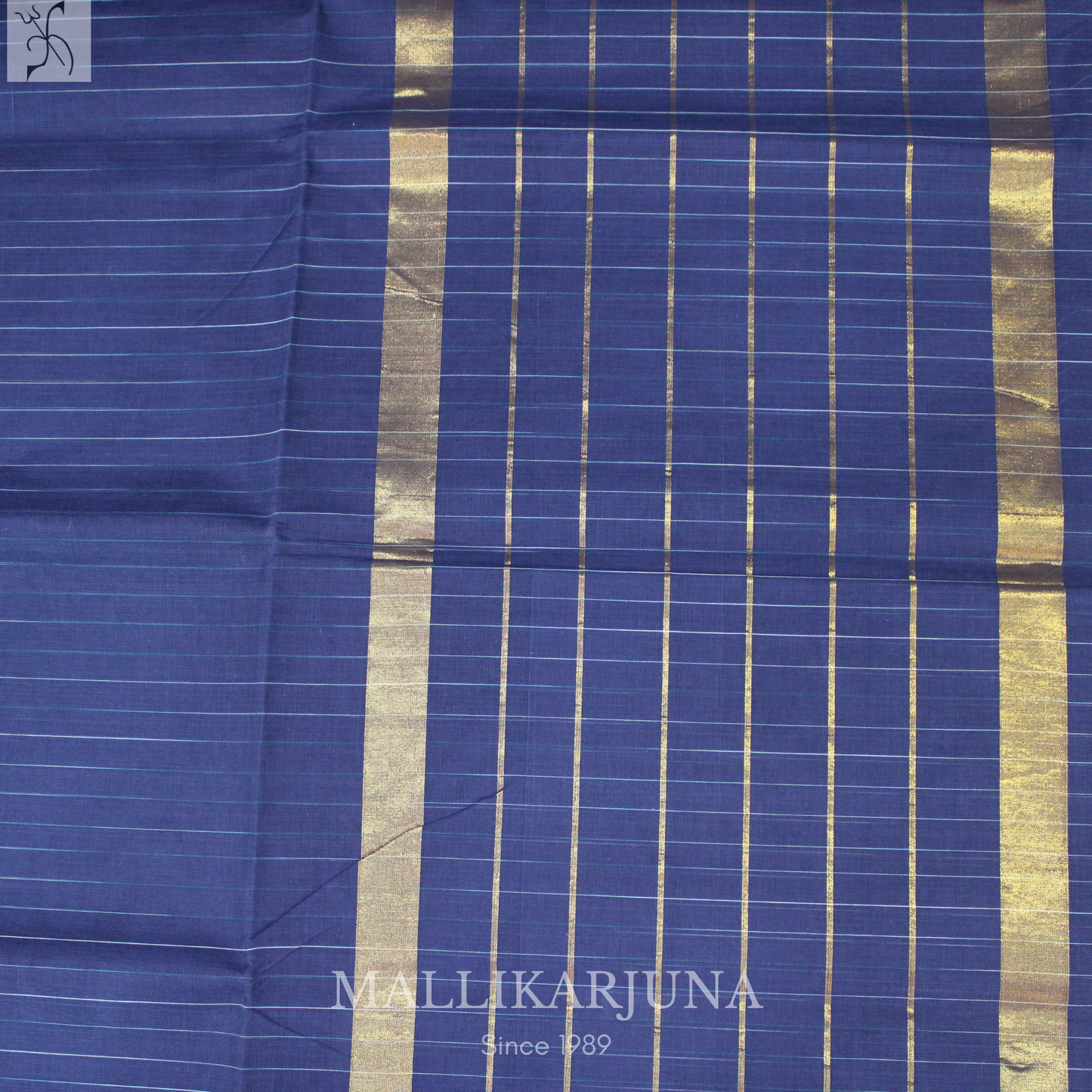 C89. Pure Ink Blue Checks Venkatagiri Cotton Saree