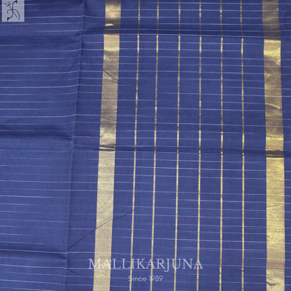 C89. Pure Ink Blue Checks Venkatagiri Cotton Saree
