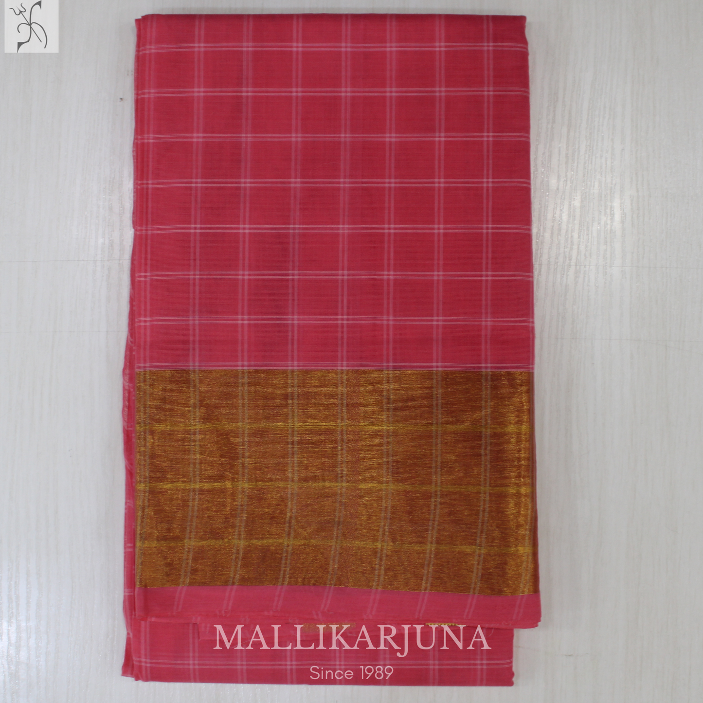 C92. Pure Baby Pink Checks Venkatagiri Cotton Saree