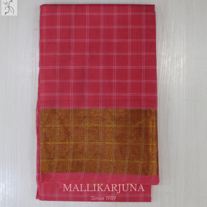 C92. Pure Baby Pink Checks Venkatagiri Cotton Saree