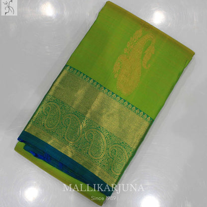 A12.pure Parrot Green Kanjivaram Butta silk saree