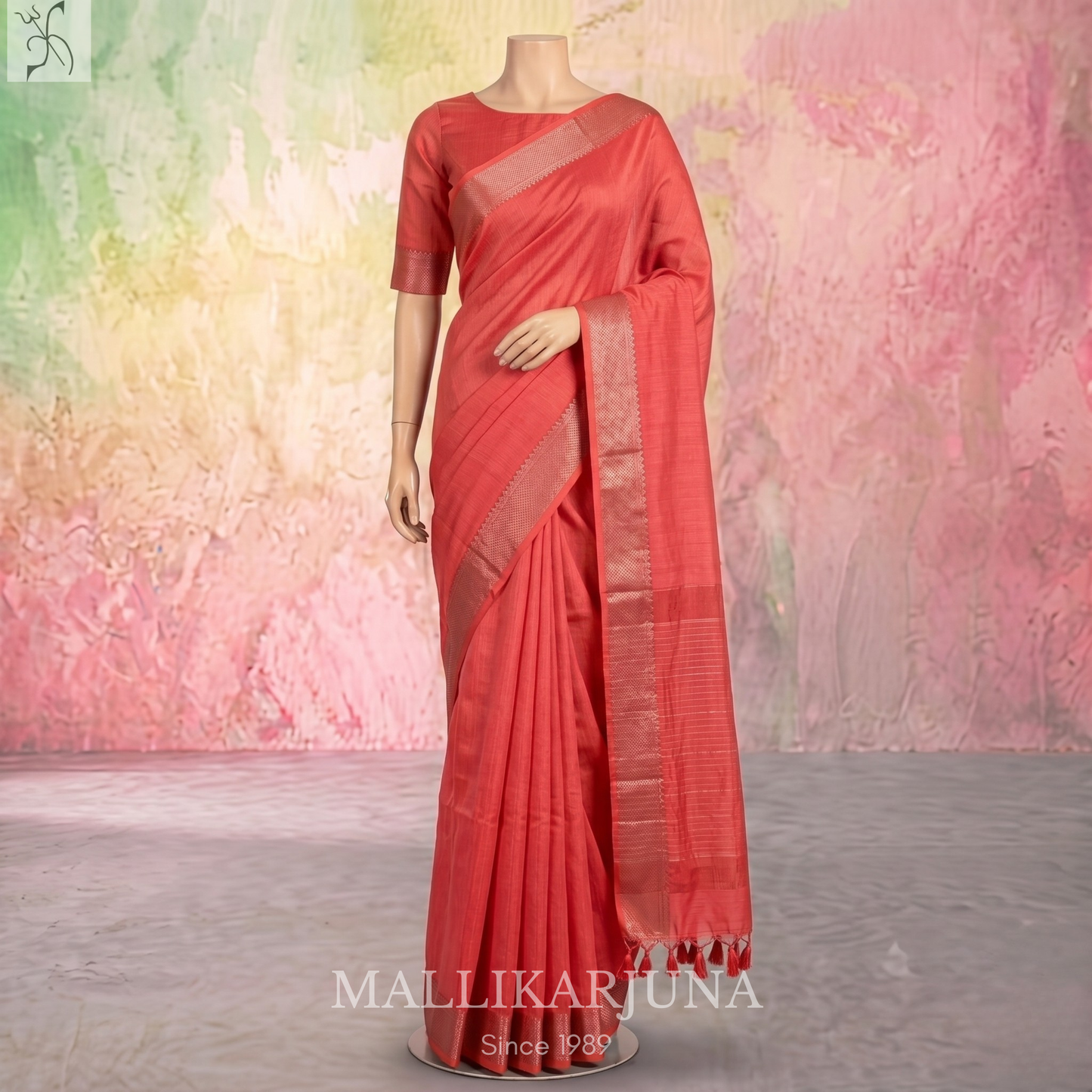 D115  Orange Mangalagiri Saree