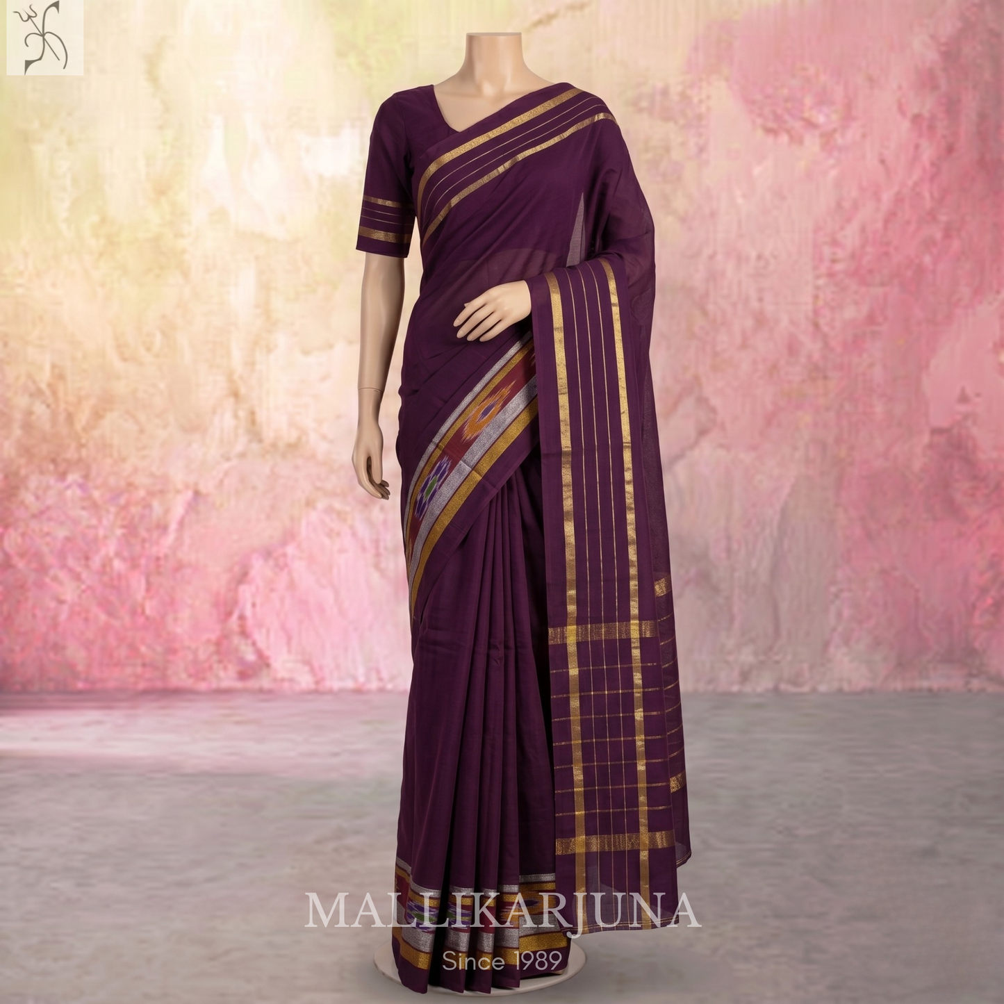 C66. Pure Dark Brown Plain Venkatagiri Cotton Saree