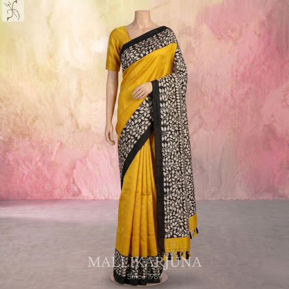 B36.Pure Yellow Tussar Silk Saree
